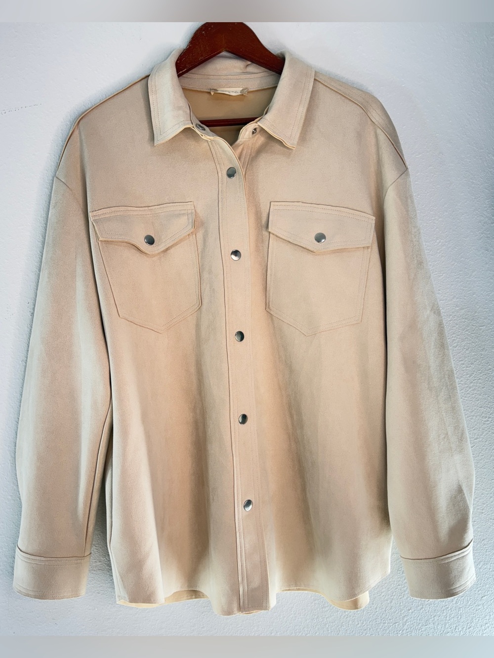 Altar'd State Cream Faux Suede Shacket Jacket Western Snap Pockets Country Boho